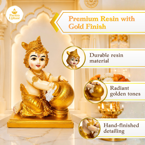 Golden Bal Krishna with Makhan Idol