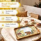 Elegant Wooden Serving Tray With Elephant Art