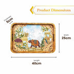 Elegant Wooden Serving Tray With Elephant Art