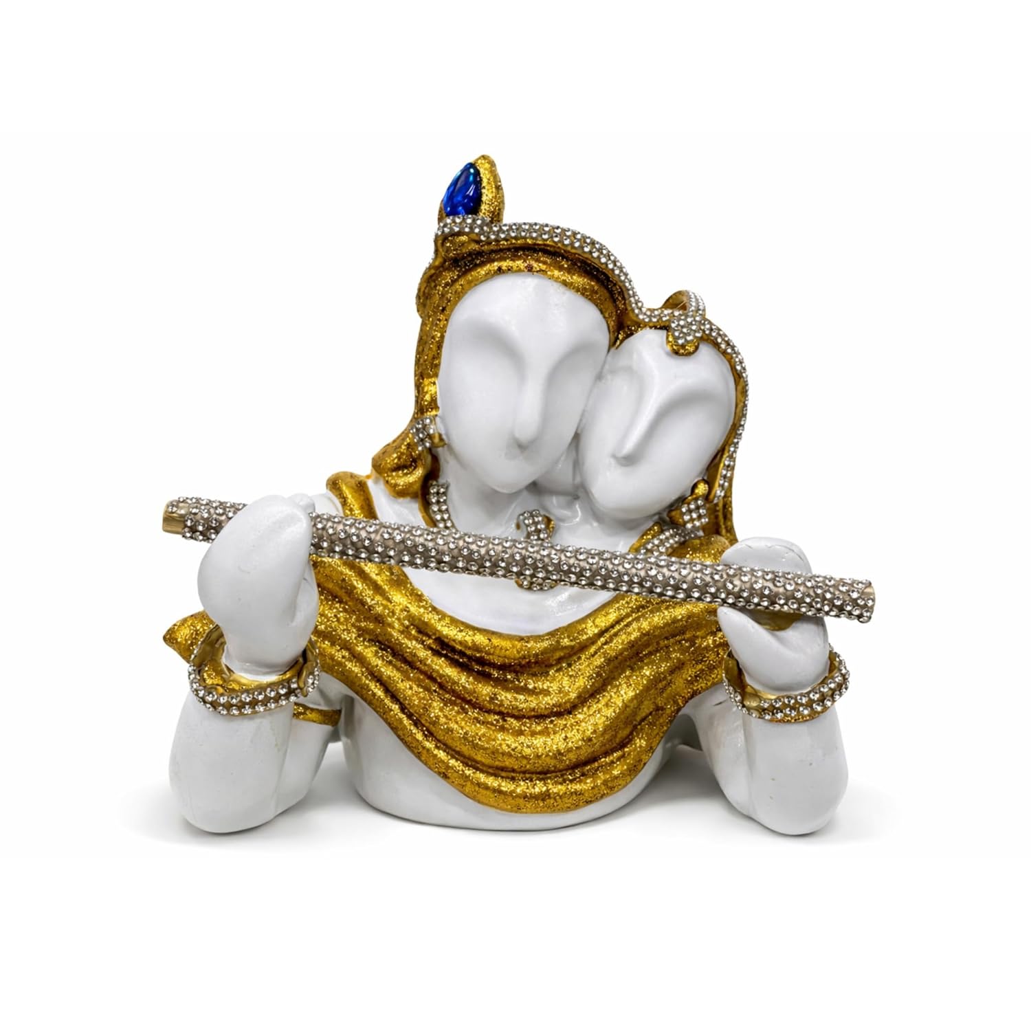Radha Krishna Idol White & Gold | Krishna with Flute Murti | Hindu God Statue for Home Temple | Pooja Room Décor | Spiritual Gift for Housewarming - image 1