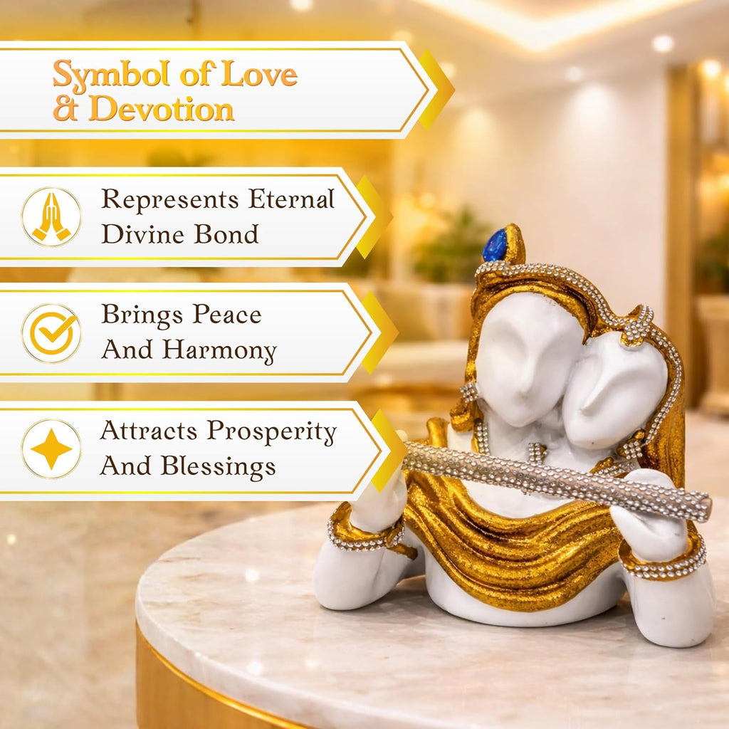 Radha Krishna Idol White & Gold | Krishna with Flute Murti | Hindu God Statue for Home Temple | Pooja Room Décor | Spiritual Gift for Housewarming - image 2