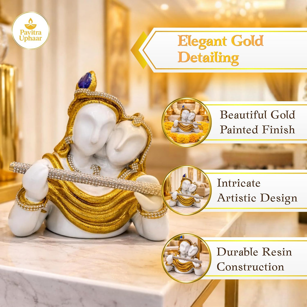Radha Krishna Idol White & Gold | Krishna with Flute Murti | Hindu God Statue for Home Temple | Pooja Room Décor | Spiritual Gift for Housewarming - image 3