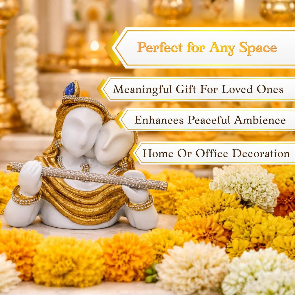 Radha Krishna Idol White & Gold | Krishna with Flute Murti | Hindu God Statue for Home Temple | Pooja Room Décor | Spiritual Gift for Housewarming - image 4