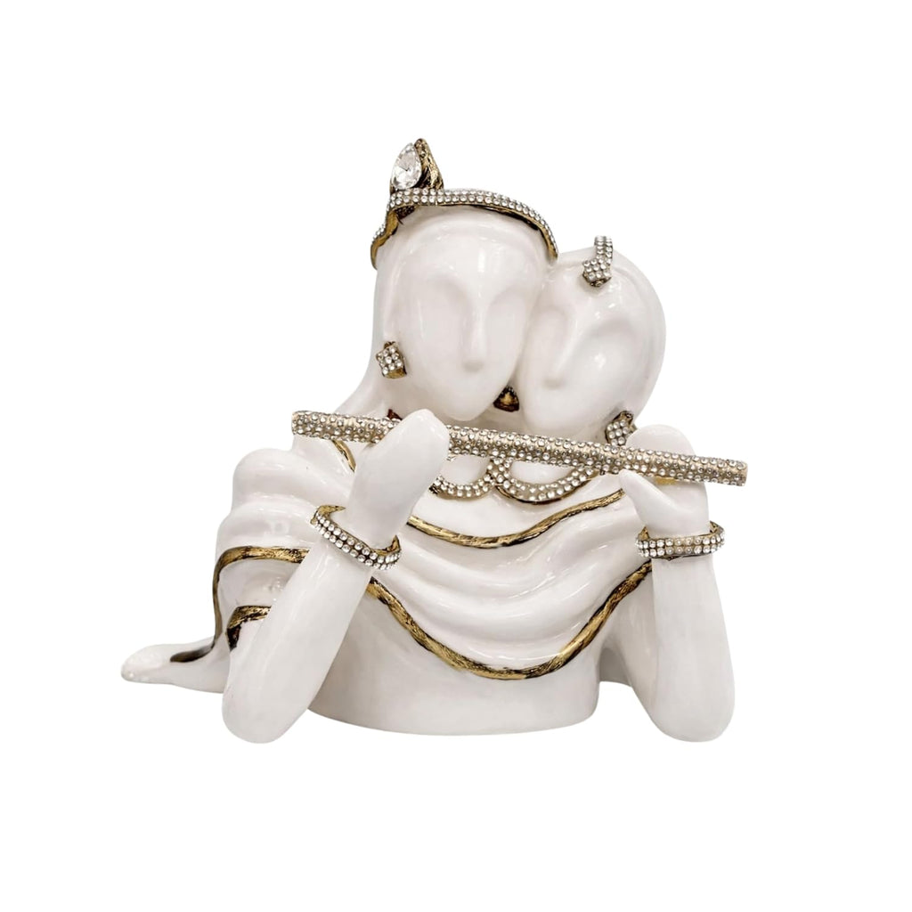 Radha Krishna Idol White & Gold | Krishna with Flute Murti | Hindu God Statue for Home Temple | Pooja Room Décor | Spiritual Gift for Housewarming - image 7