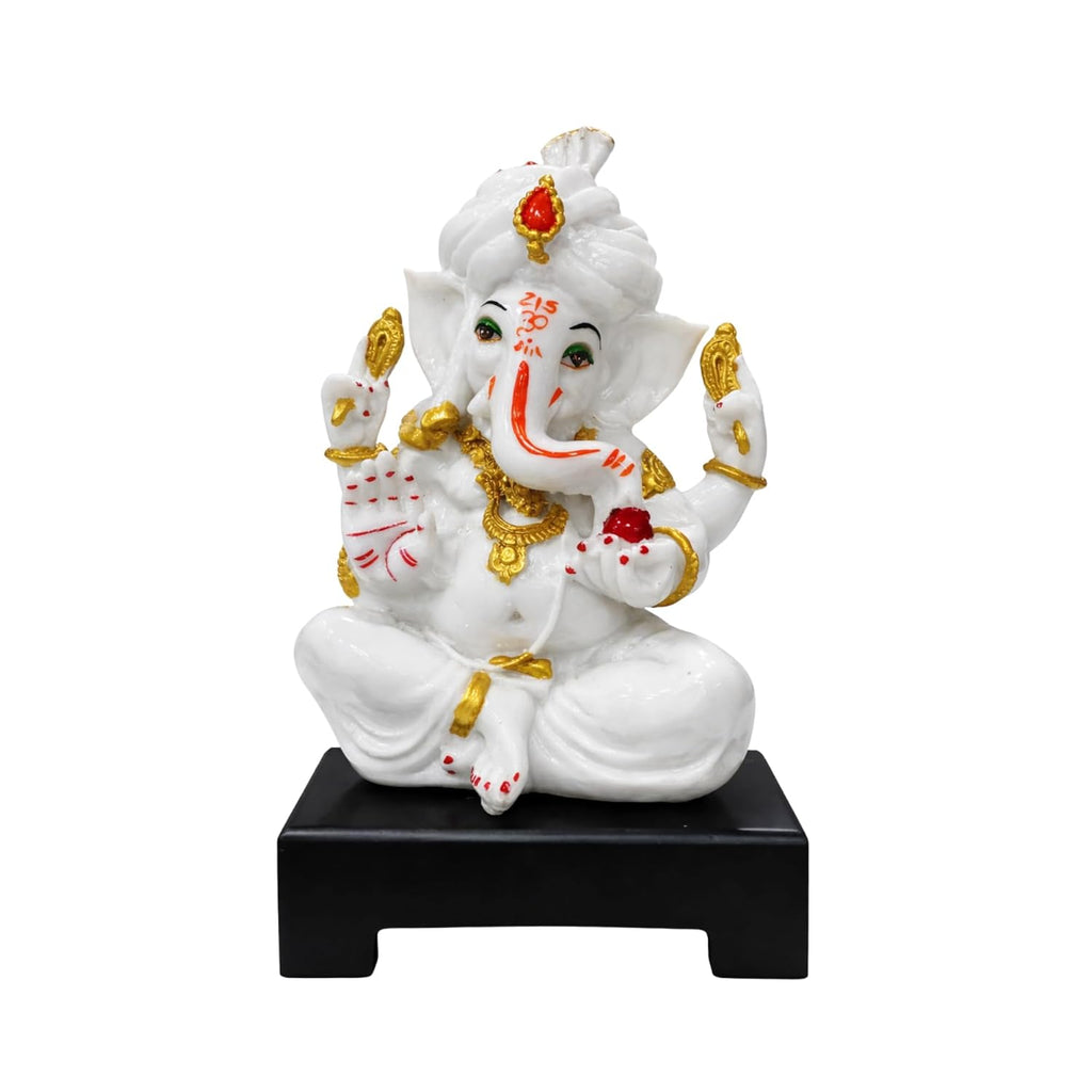 Lord Ganesha Idol White & Gold | Ganpati Murti for Home Temple | Pooja & Décor - image 1