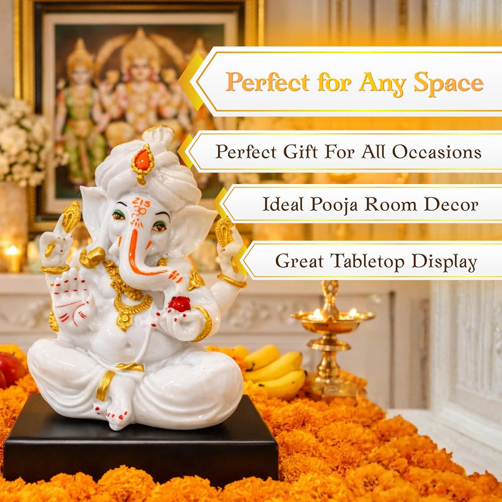 Lord Ganesha Idol White & Gold | Ganpati Murti for Home Temple | Pooja & Décor - image 4