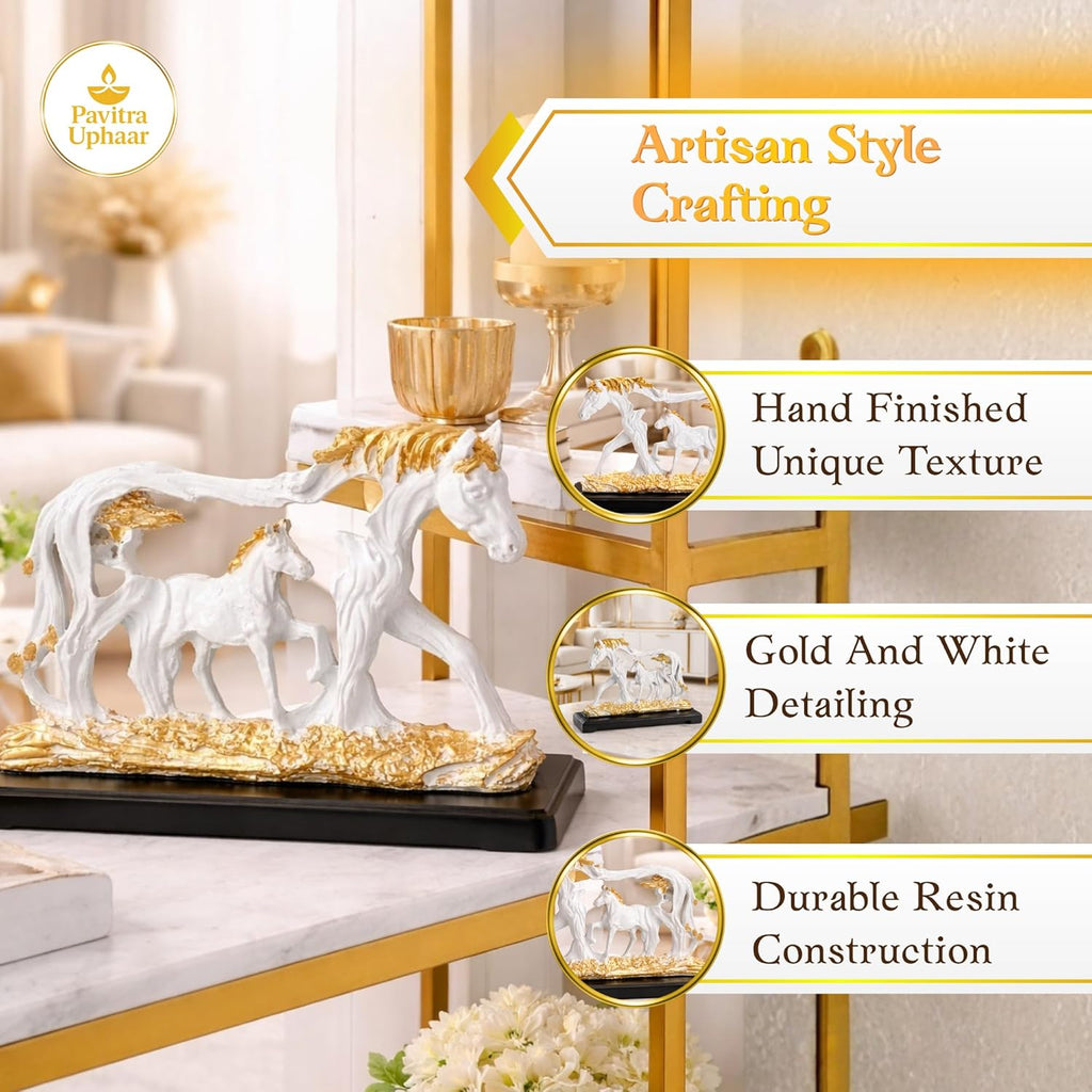 Running Horse Showpiece White & Gold | Abstract Horse Figurine | Symbol of Success, Power & Progress | Home Décor | Vastu Gift Item - image 3