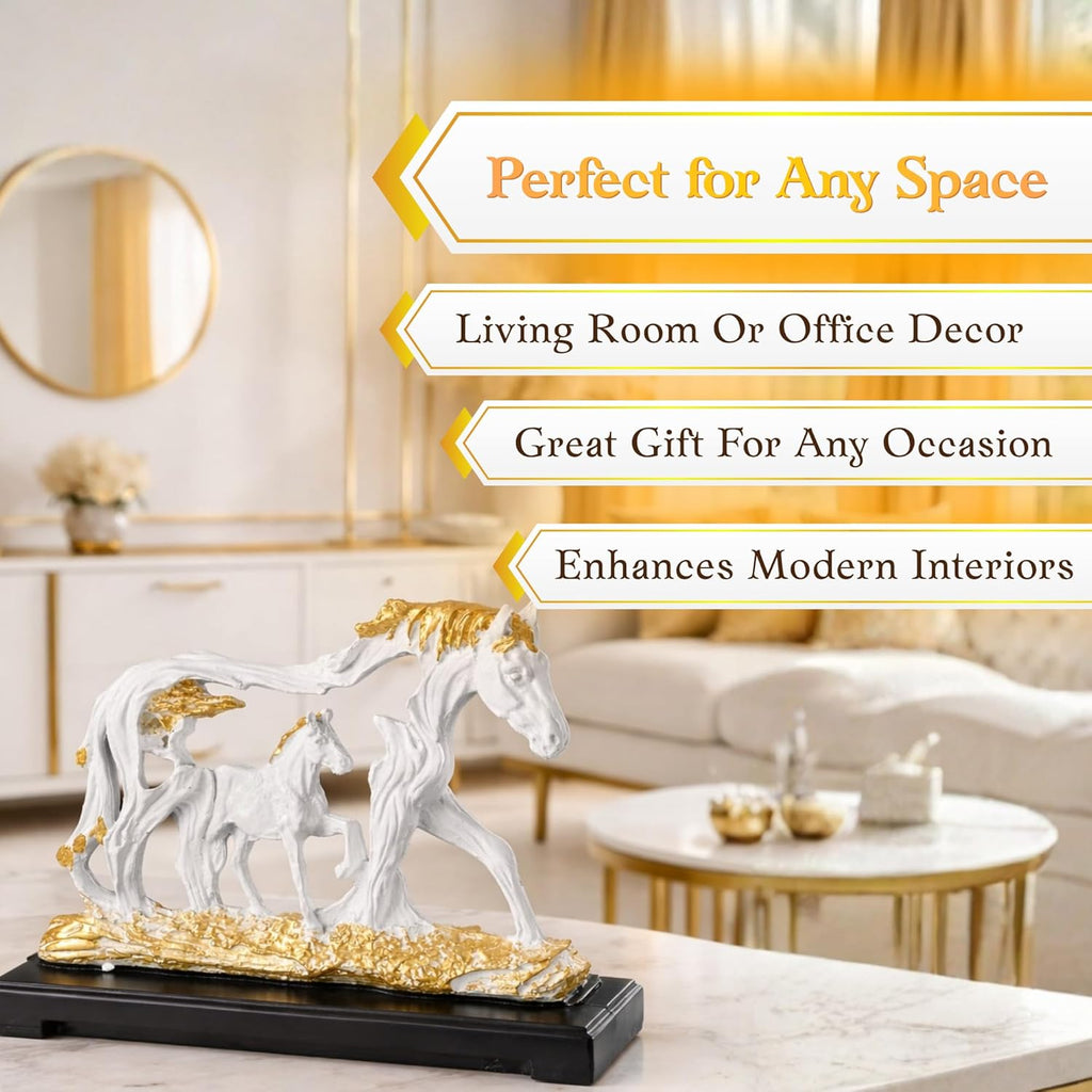 Running Horse Showpiece White & Gold | Abstract Horse Figurine | Symbol of Success, Power & Progress | Home Décor | Vastu Gift Item - image 4