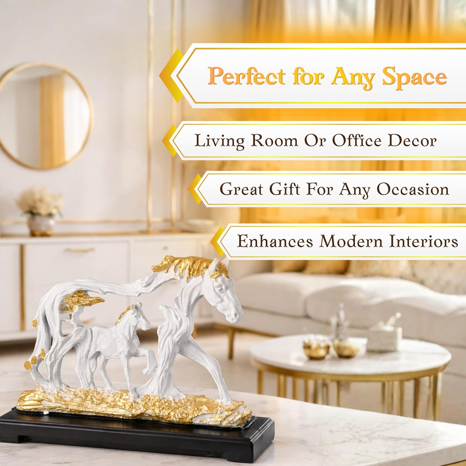 Running Horse Showpiece White & Gold | Abstract Horse Figurine | Symbol of Success, Power & Progress | Home Décor | Vastu Gift Item - image 4