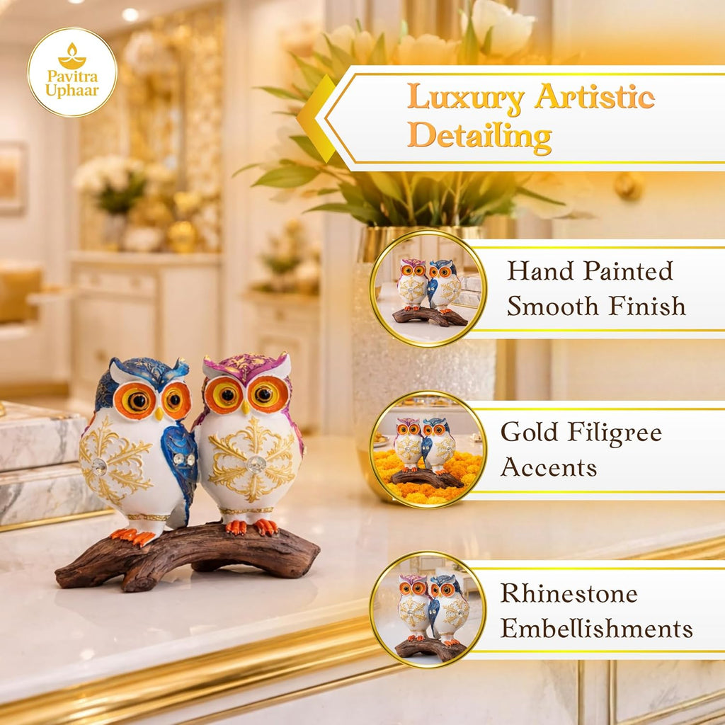 Hand-Painted Owl Couple Figurine | Decorative Showpiece Symbolising Wisdom & Love | Elegant Home Décor for Couples - image 3