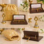Hanuman Chalisa Wooden Stand with Peacock Shape Bell, Gold Floral Drawstring Pouch, Return Gift for Sunderkand Paath, Set of 5 - image 8