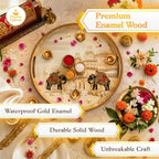 Pavitra Uphaar Handcrafted Round Wooden Tray, 15 Inch Dia, Indian Art Design, with Handles for Gifting on Weddings, House Warming - image 3