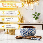 Salad Bowl Set with 2 Serving Spoons, Blue and White, Handcrafted Solid Wood, Paisley Floral Design, Waterproof Enamel Finish (Floral) - image 2
