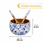 Salad Bowl Set with 2 Serving Spoons, Blue and White, Handcrafted Solid Wood, Paisley Floral Design, Waterproof Enamel Finish (Indigo Paisley) - image 5