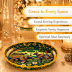 Pichwai Art Round Serving Tray, Celestial Forest Motif with Sacred Cow Design, Solid Wood, Glossy Finish, 38.1 cm - image 4