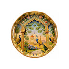 Royal Peacock Decorative Serving Tray, Solid Wood, Round, Glossy Finish, Handcrafted, Traditional Indian Style, 38.1 cm - image 1