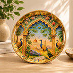 Royal Peacock Decorative Serving Tray, Solid Wood, Round, Glossy Finish, Handcrafted, Traditional Indian Style, 38.1 cm - image 7