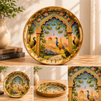 Royal Peacock Decorative Serving Tray, Solid Wood, Round, Glossy Finish, Handcrafted, Traditional Indian Style, 38.1 cm - image 8