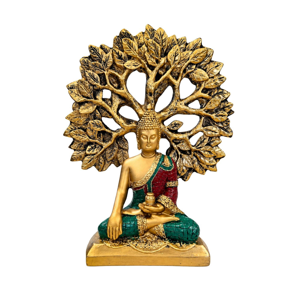 Gold Buddha Under Bodhi Tree Idol for Home Decor, Meditation, Peace & Positive Energy Showpiece - image 1