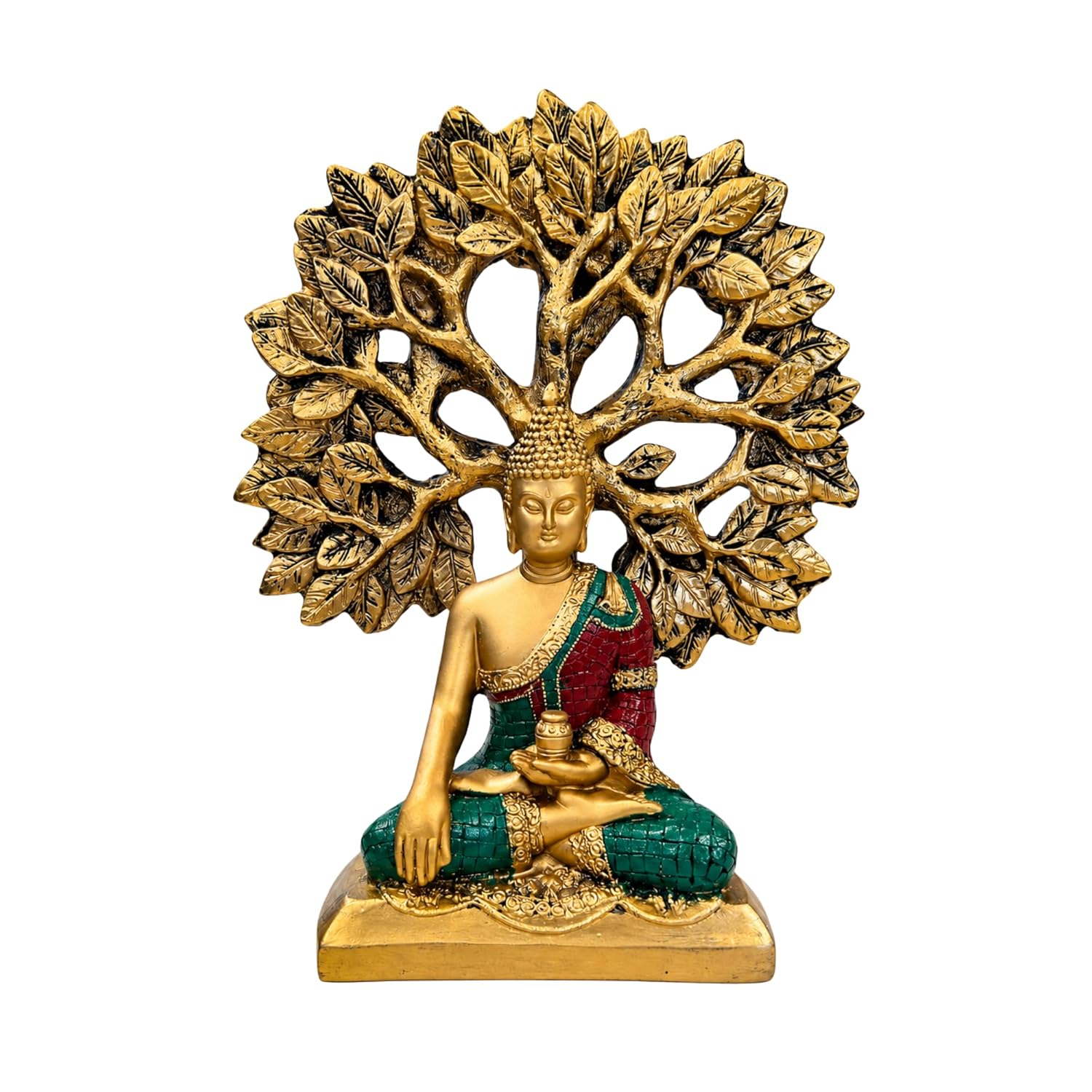 Gold Buddha Under Bodhi Tree Idol for Home Decor, Meditation, Peace & Positive Energy Showpiece - image 1