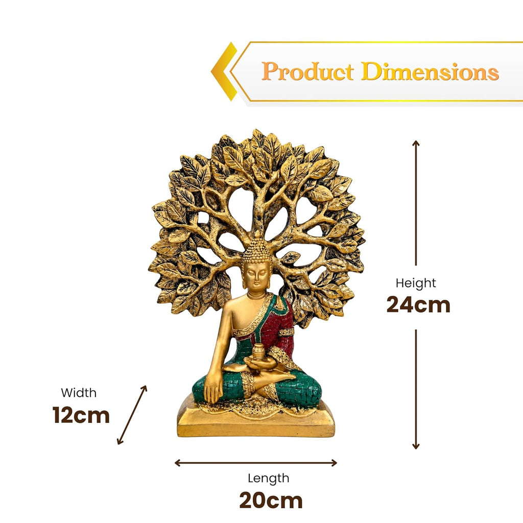 Gold Buddha Under Bodhi Tree Idol for Home Decor, Meditation, Peace & Positive Energy Showpiece - image 5