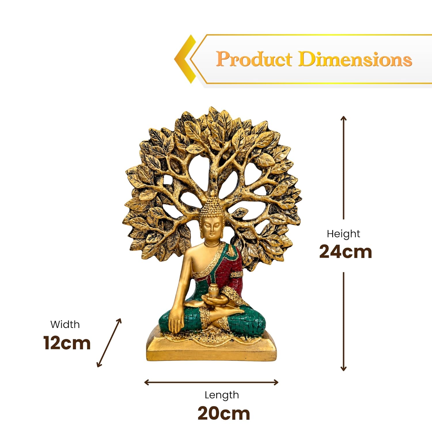 Gold Buddha Under Bodhi Tree Idol for Home Decor, Meditation, Peace & Positive Energy Showpiece - image 5