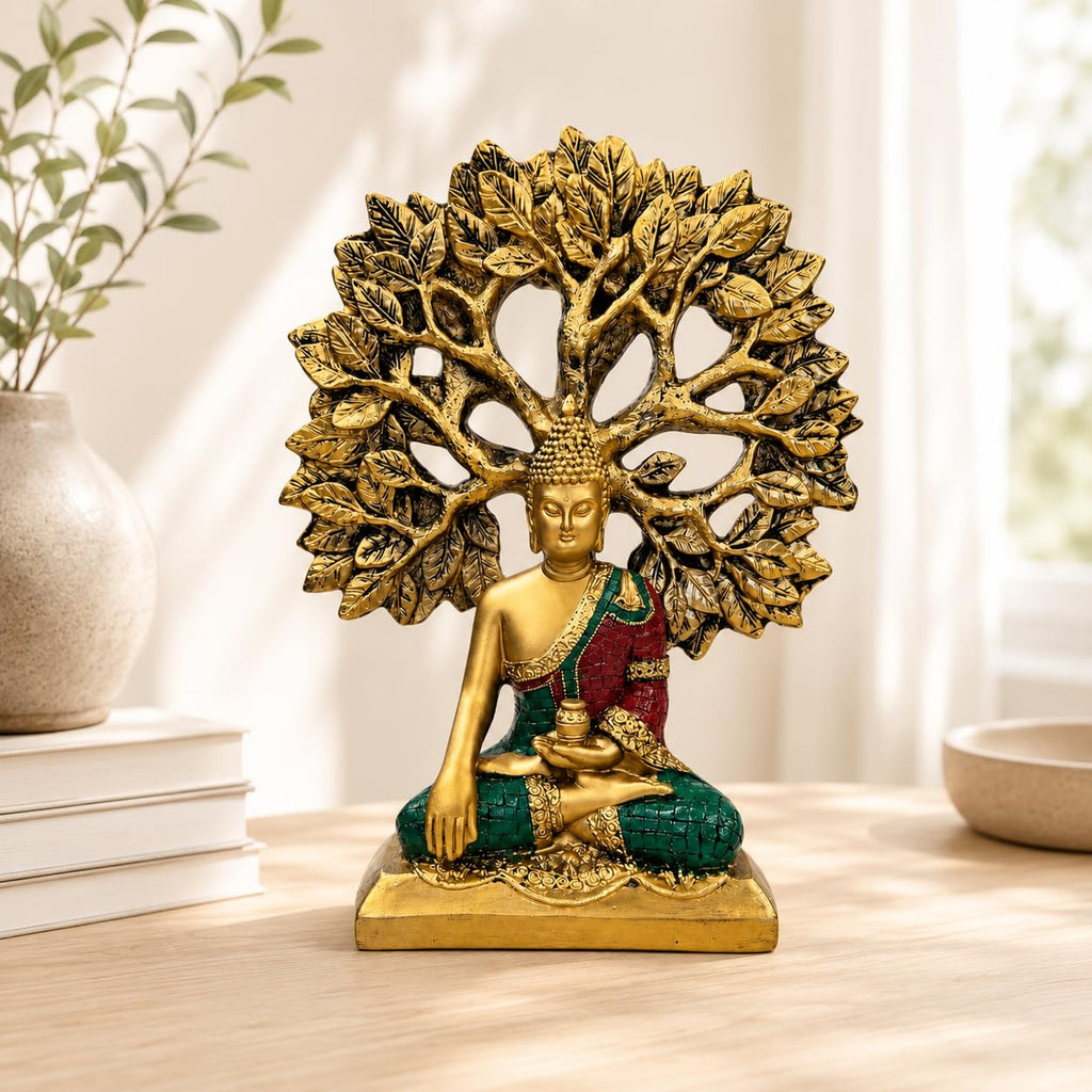 Gold Buddha Under Bodhi Tree Idol for Home Decor, Meditation, Peace & Positive Energy Showpiece - image 7