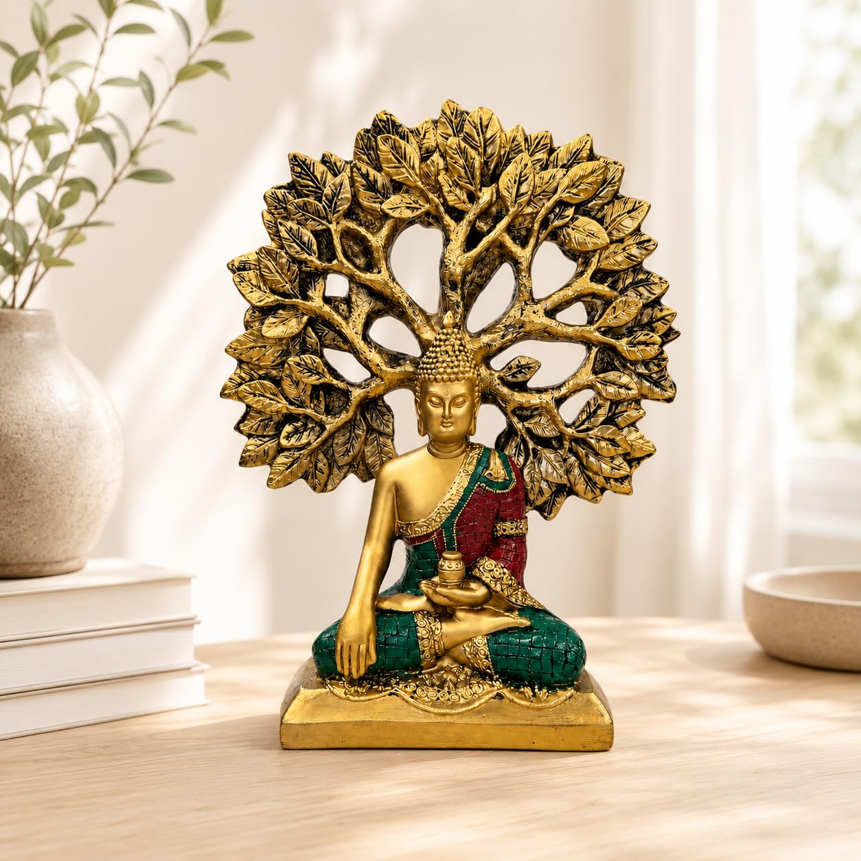 Gold Buddha Under Bodhi Tree Idol for Home Decor, Meditation, Peace & Positive Energy Showpiece - image 7