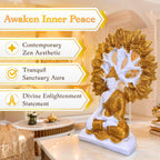 Marble White & Gold Buddha Under Bodhi Tree Idol for Home Decor, Meditation, Peace & Positive Energy Showpiece - image 2