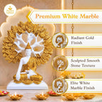 Marble White & Gold Buddha Under Bodhi Tree Idol for Home Decor, Meditation, Peace & Positive Energy Showpiece - image 3