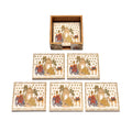 Mughal Theme Drink Coaster with Imperial Elephant Motif, Wooden Holder, Set of 6, 10x10 cm - image 1