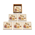Mughal Theme Drink Coaster with Imperial Elephant Motif, Wooden Holder, Set of 6, 10x10 cm - image 1