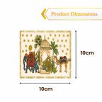 Mughal Theme Drink Coaster with Imperial Elephant Motif, Wooden Holder, Set of 6, 10x10 cm - image 5