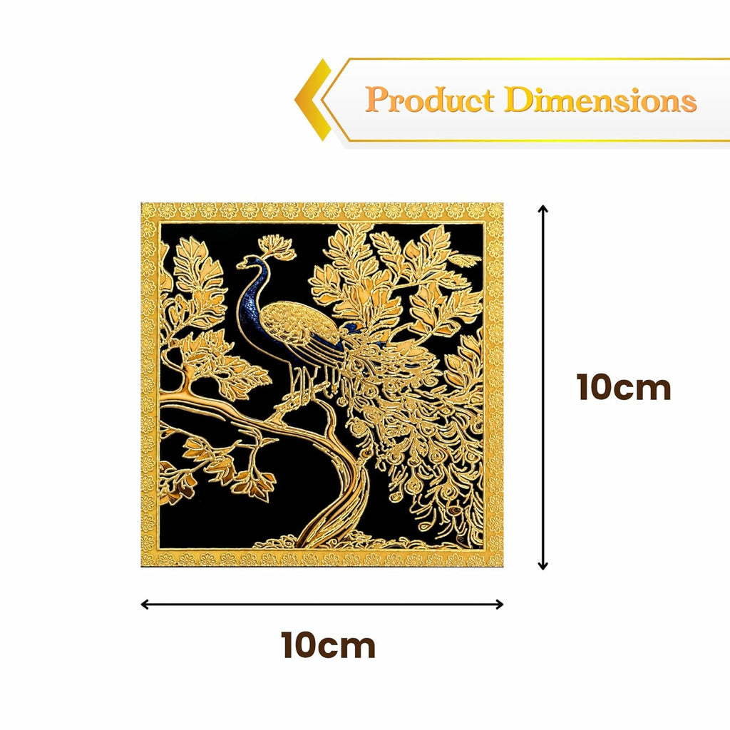 Mughal Theme Drink Coaster with Imperial Elephant Motif, Wooden Holder, Set of 6, 10x10 cm (Royal Golden Peacock) - image 5