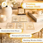 Mughal Theme Drink Coaster with Imperial Elephant Motif, Wooden Holder, Set of 6, 10x10 cm (Tree of Life) - image 3