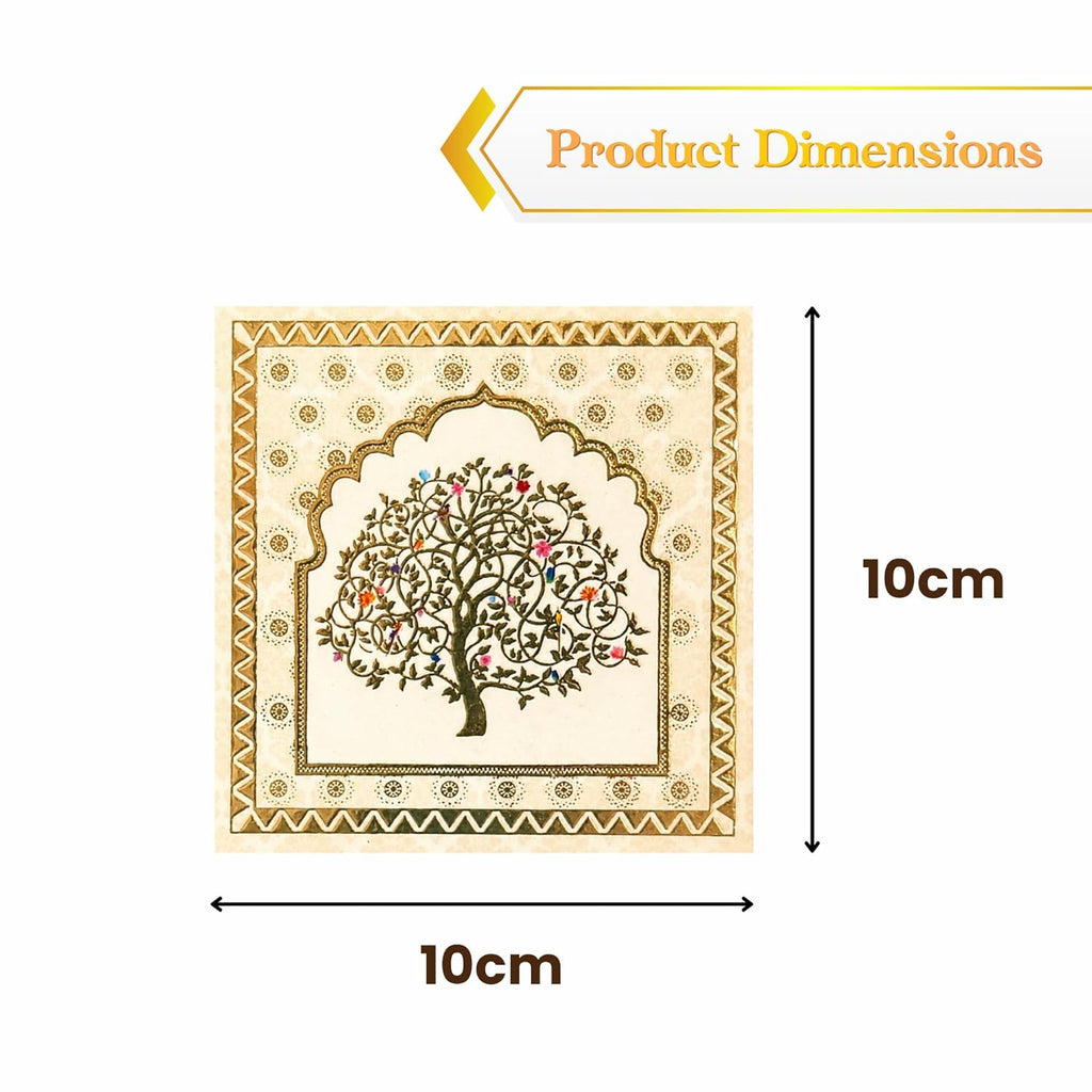Mughal Theme Drink Coaster with Imperial Elephant Motif, Wooden Holder, Set of 6, 10x10 cm (Tree of Life) - image 5
