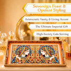 Mughal Queen Mirror Portrait Serving Tray Set, Solid Wood, Glossy Finish, Traditional Indian Style (Medium) - image 4
