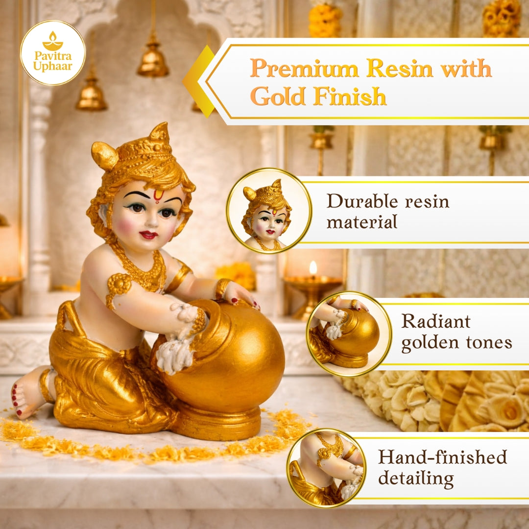Golden Bal Krishna with Makhan Idol