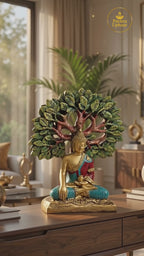 Marble White & Gold Buddha Under Bodhi Tree Idol