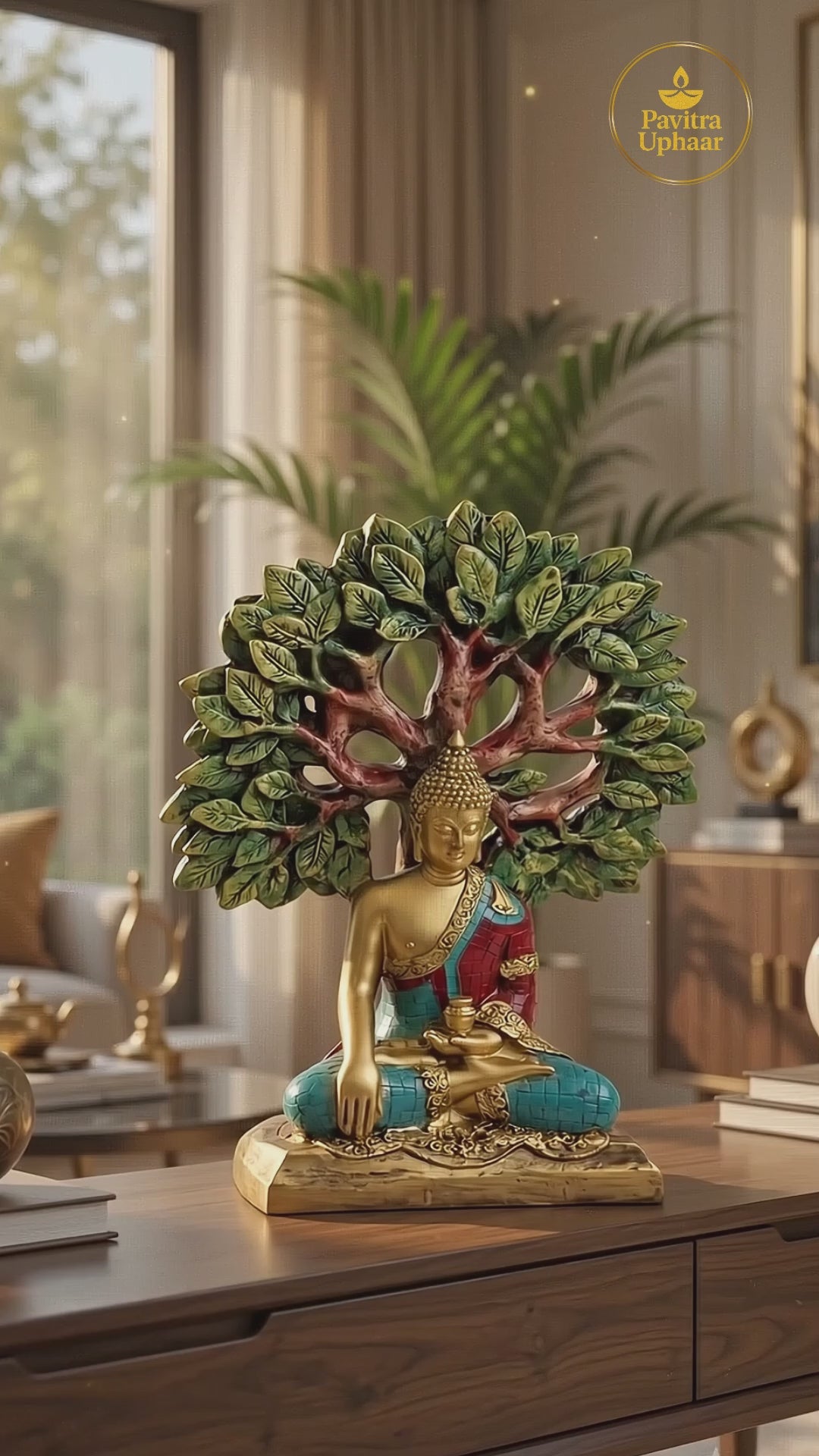Marble White & Gold Buddha Under Bodhi Tree Idol